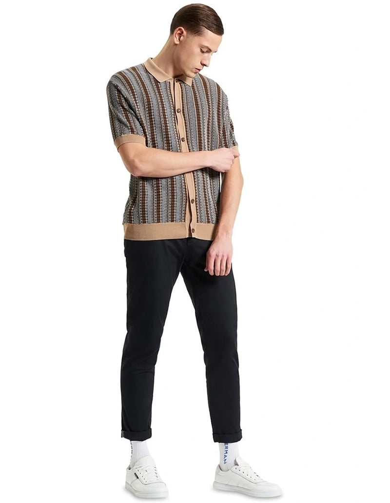 Ben Sherman Textured Stripe Knitted Shirt in Dark Navy B1012372