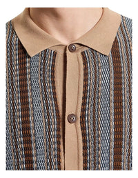 Ben Sherman Textured Stripe Knitted Shirt in Dark Navy B1012372