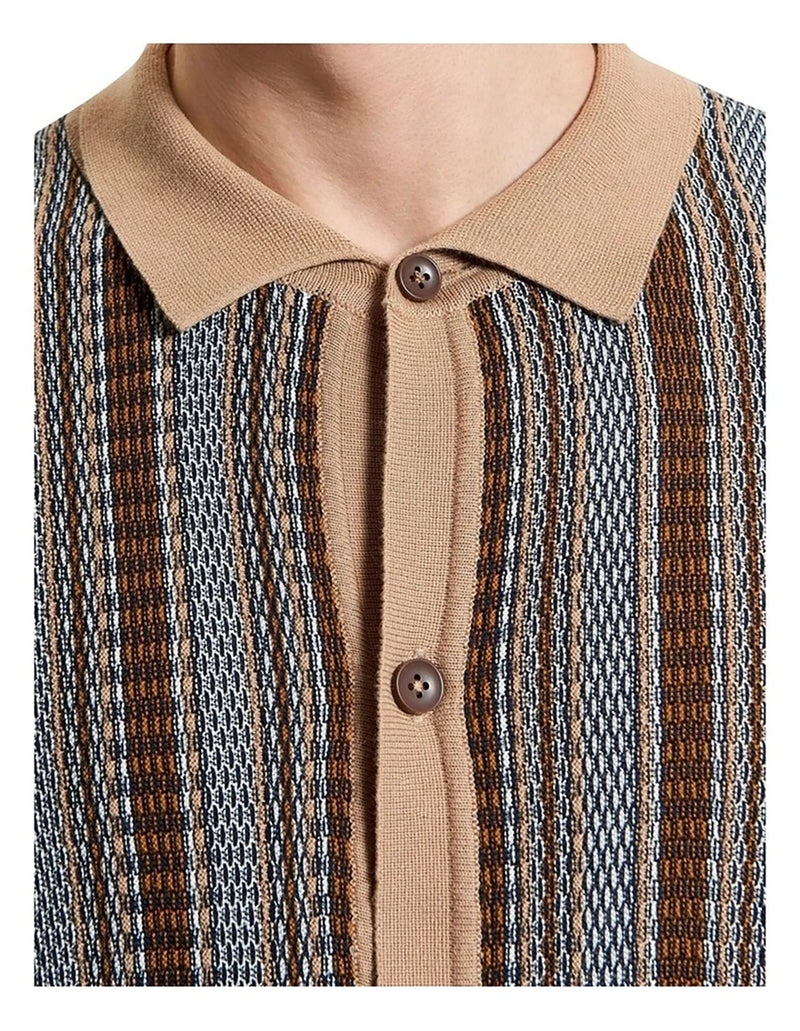 Ben Sherman Textured Stripe Knitted Shirt in Dark Navy B1012372