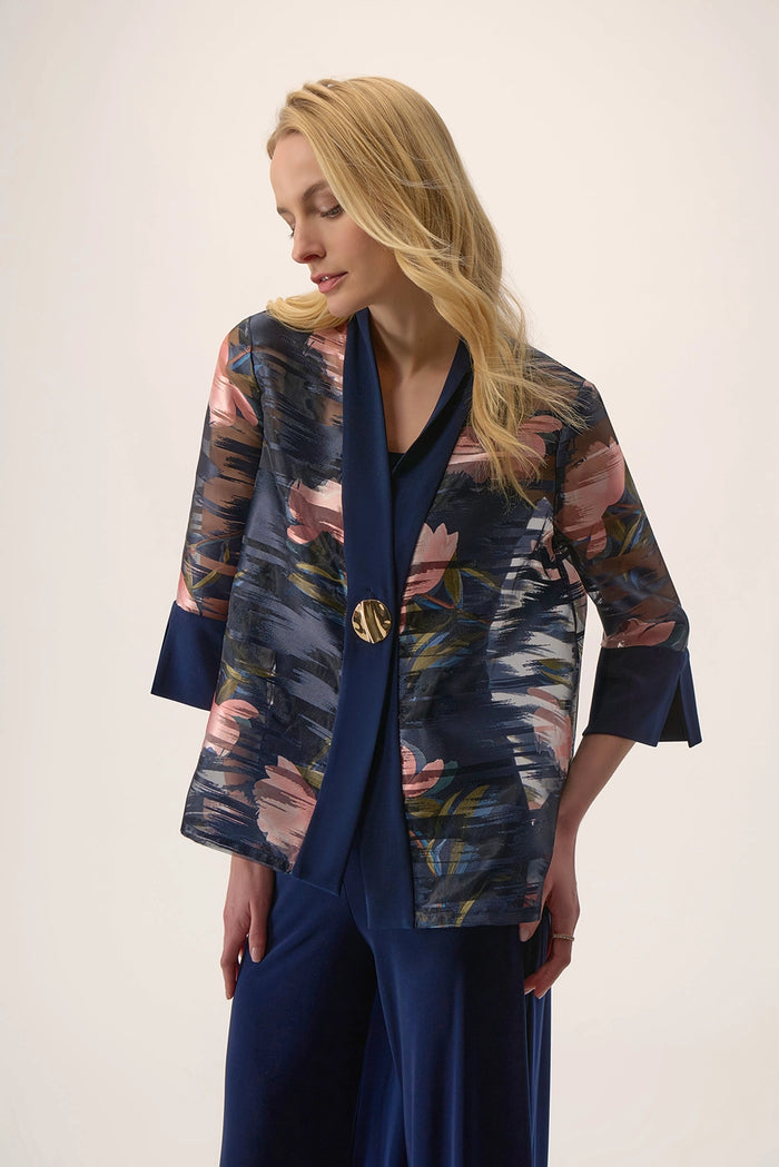 Joseph Ribkoff Signature | Jacquard Organza Floral Print Swing Jacket Jr254729