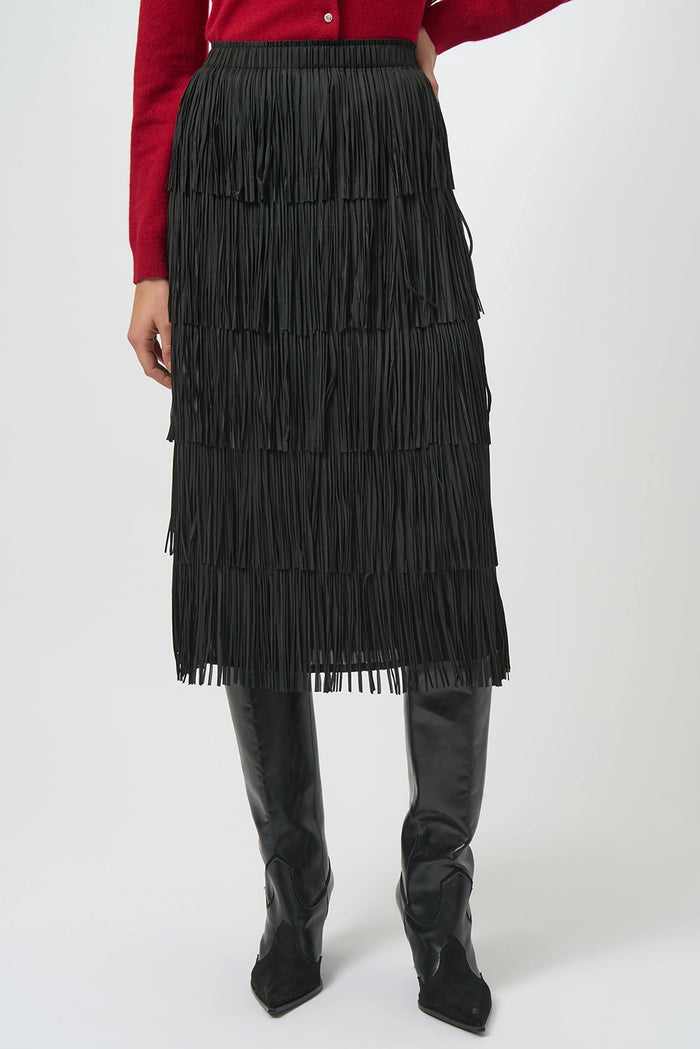 Joseph Ribkoff Pleated Pencil Skirt with Tiered Fringes Jr254901