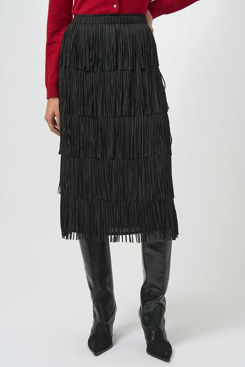 Joseph Ribkoff Pleated Pencil Skirt with Tiered Fringes Jr254901