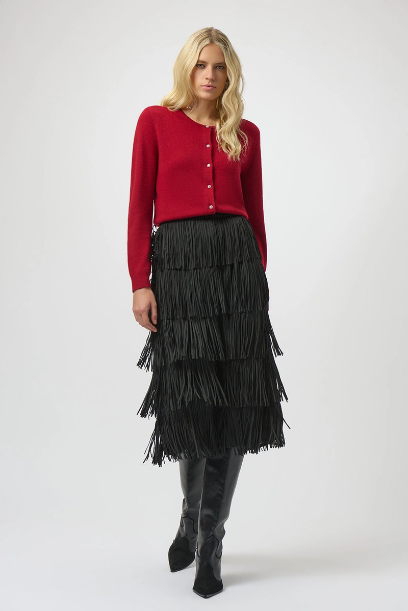 Joseph Ribkoff Pleated Pencil Skirt with Tiered Fringes Jr254901