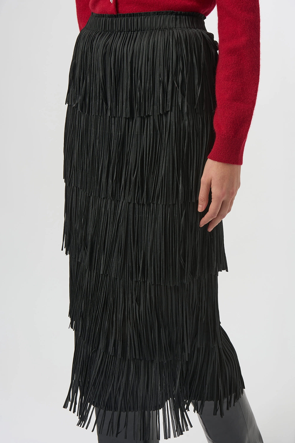 Joseph Ribkoff Pleated Pencil Skirt with Tiered Fringes Jr254901