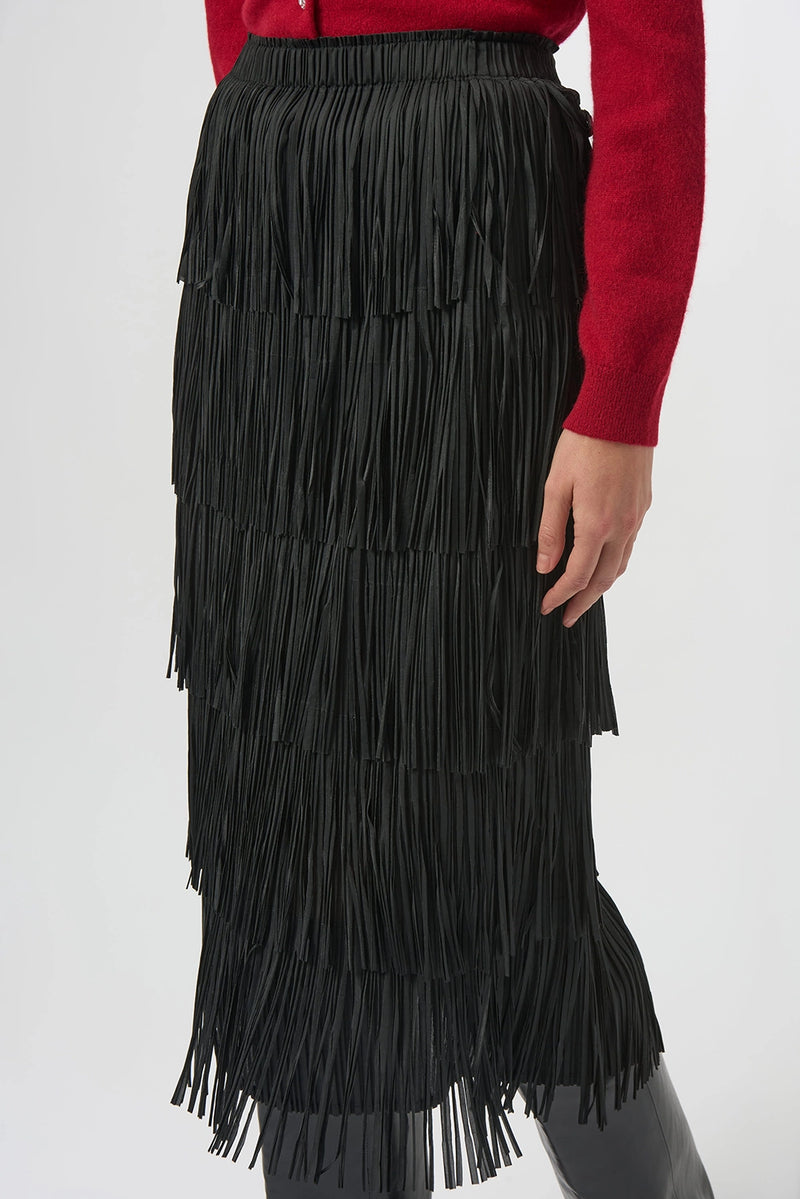 Joseph Ribkoff Pleated Pencil Skirt with Tiered Fringes Jr254901