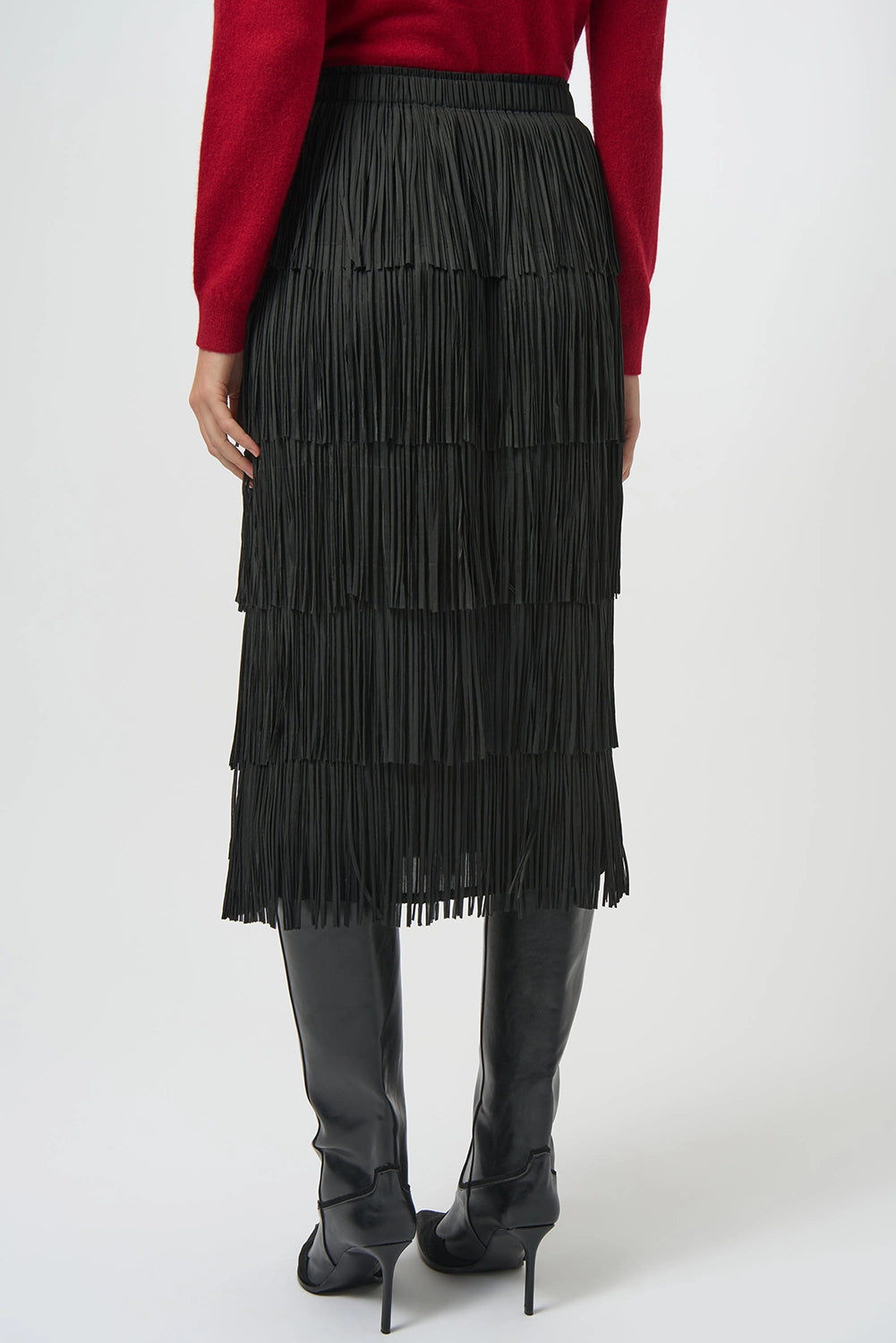 Joseph Ribkoff Pleated Pencil Skirt with Tiered Fringes Jr254901