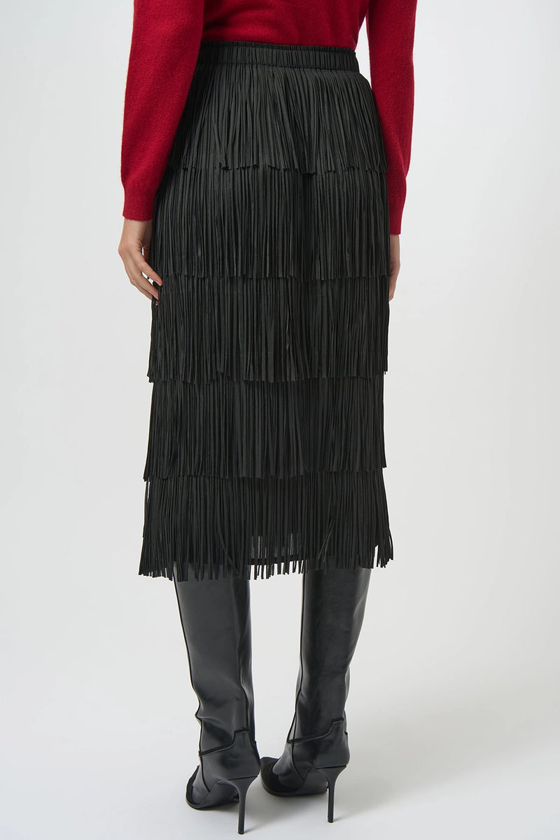Joseph Ribkoff Pleated Pencil Skirt with Tiered Fringes Jr254901