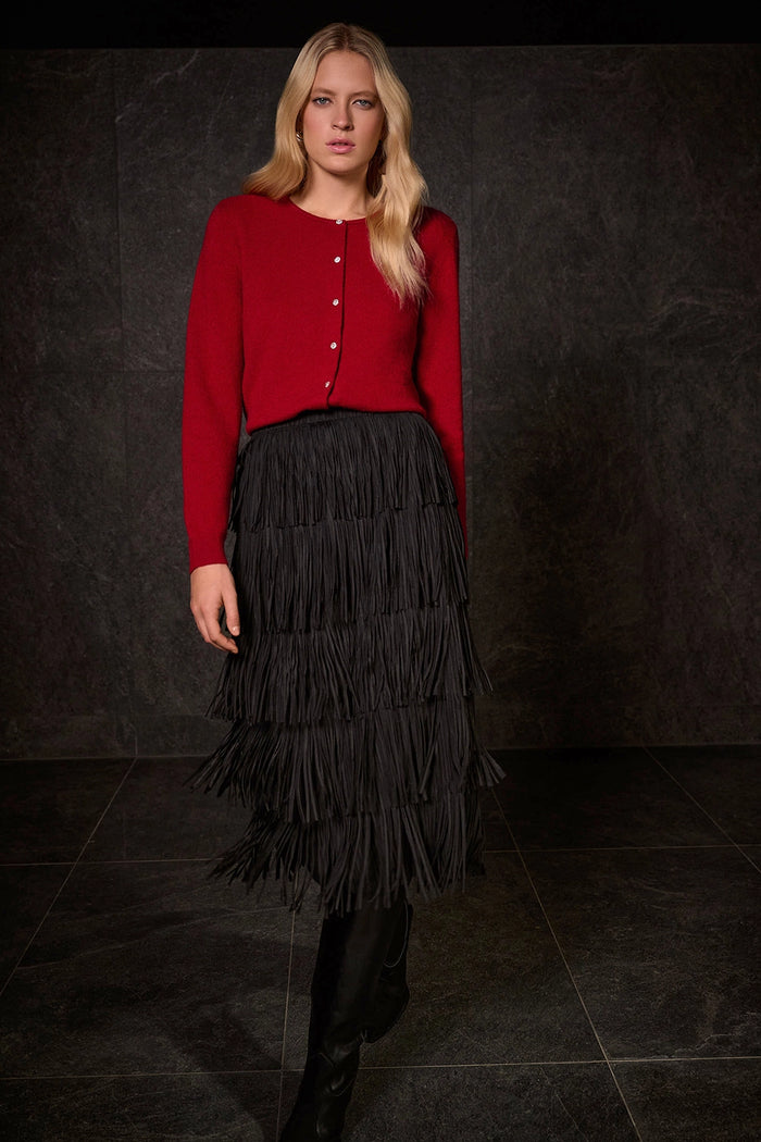 Joseph Ribkoff Pleated Pencil Skirt with Tiered Fringes Jr254901