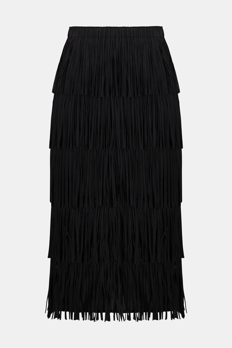 Joseph Ribkoff Pleated Pencil Skirt with Tiered Fringes Jr254901