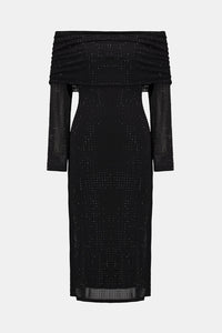 Joseph Ribkoff Rhinestone Mesh Off-Shoulder Midi Dress Jr254913