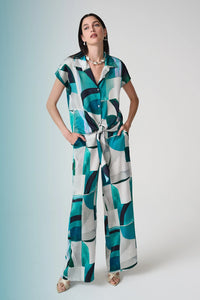 Joseph Ribkoff Textured Satin Geometric Print Wide Leg Pull-On Pants Jr261042