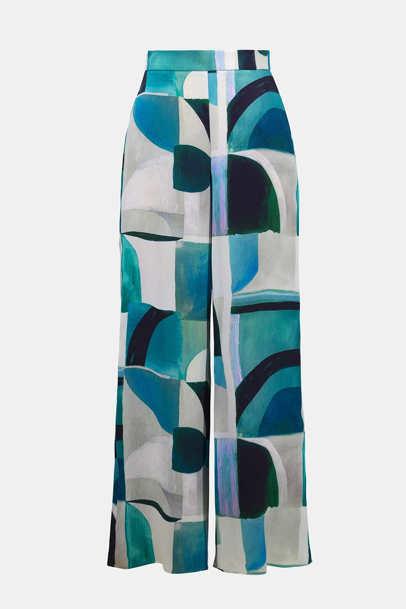Joseph Ribkoff Textured Satin Geometric Print Wide Leg Pull-On Pants Jr261042