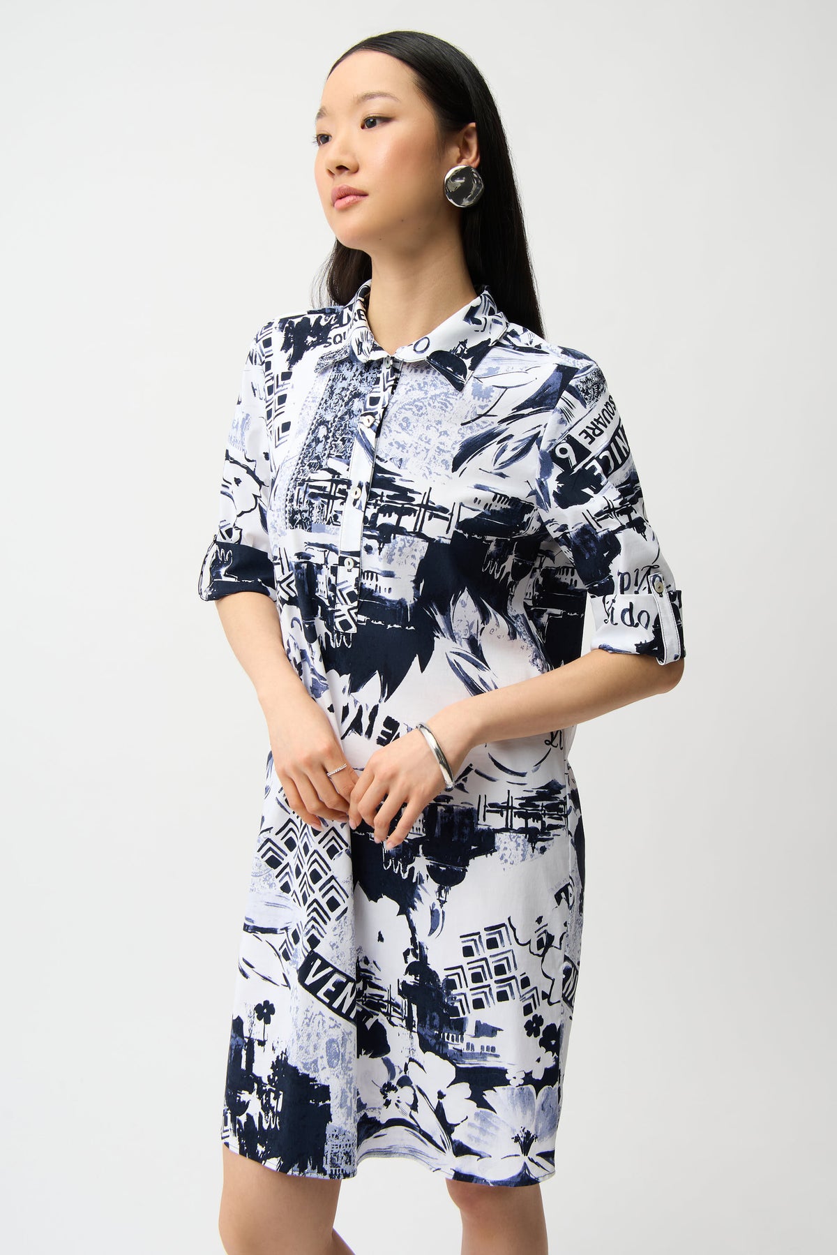 Joseph Ribkoff Stretch Poplin Conversational Print Shirt Dress Jr261048