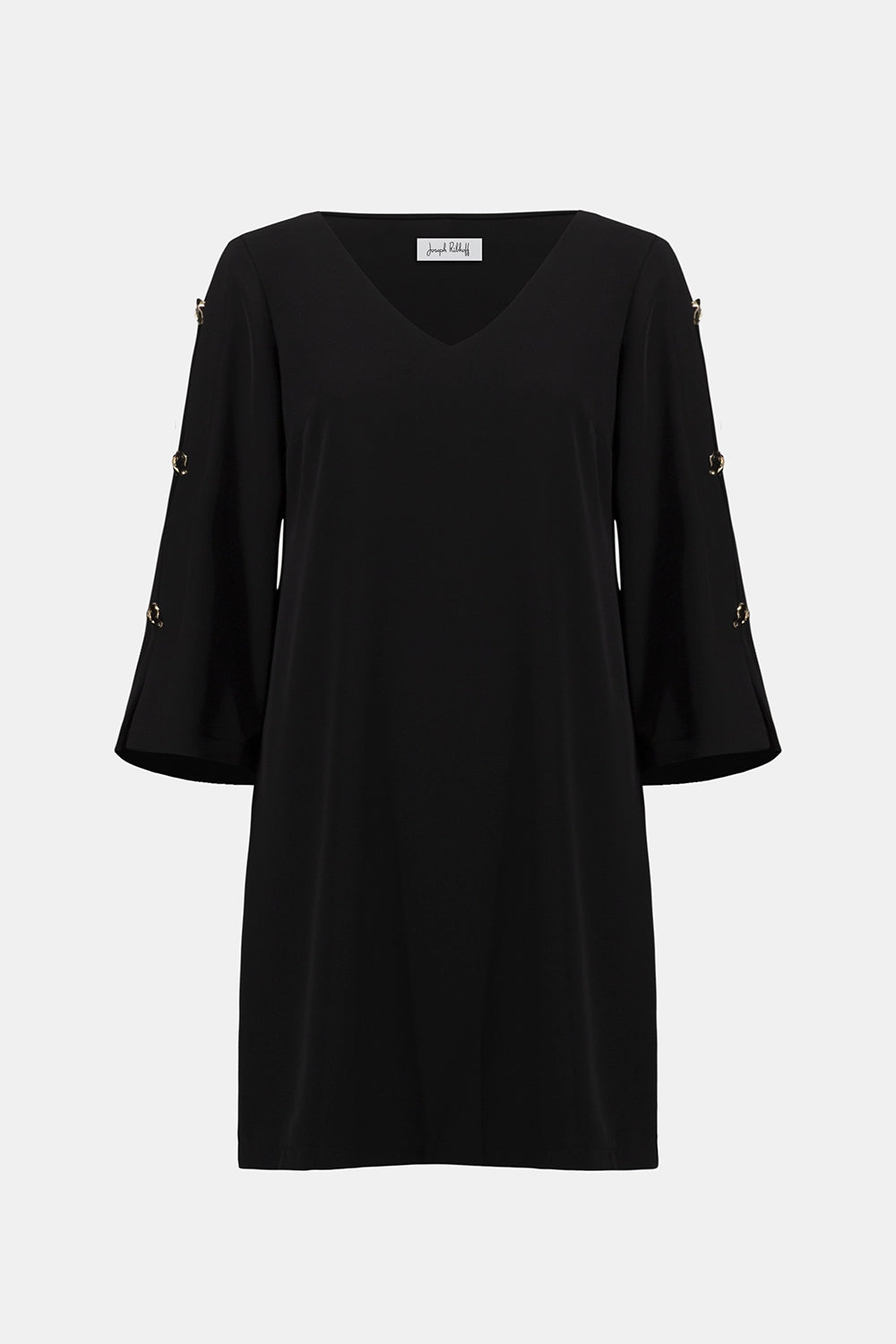 Joseph Ribkoff Woven Twill Trapeze Dress With Gold Trimmed Slit Sleeves Jr261085