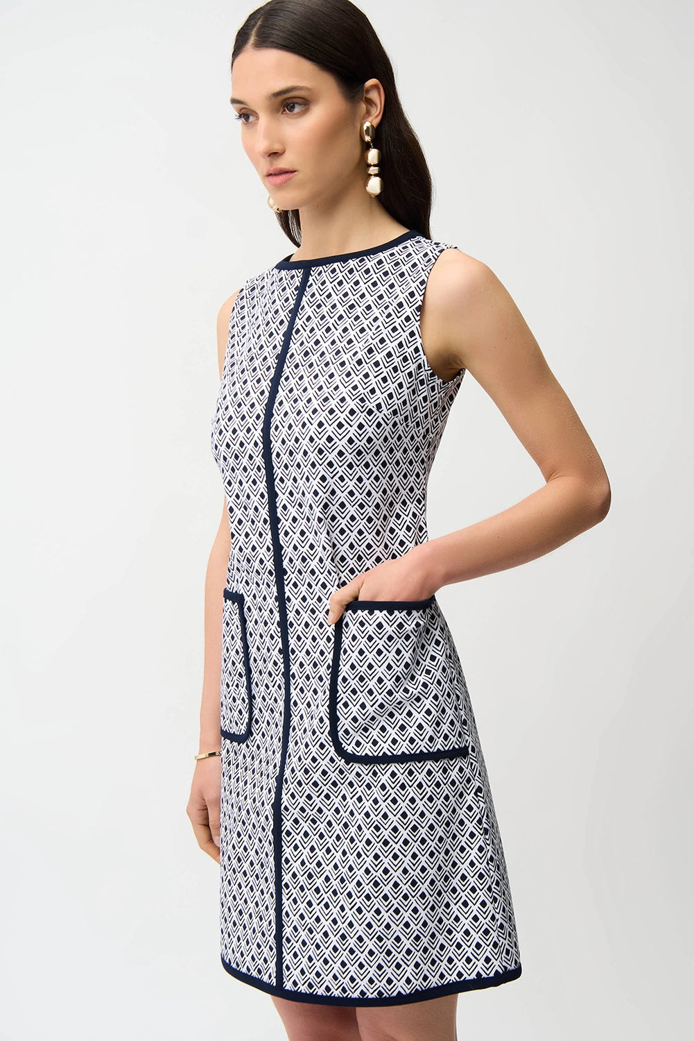 Joseph Ribkoff Millennium Geometric Print A-Line Dress With Contrast Trim Jr261096