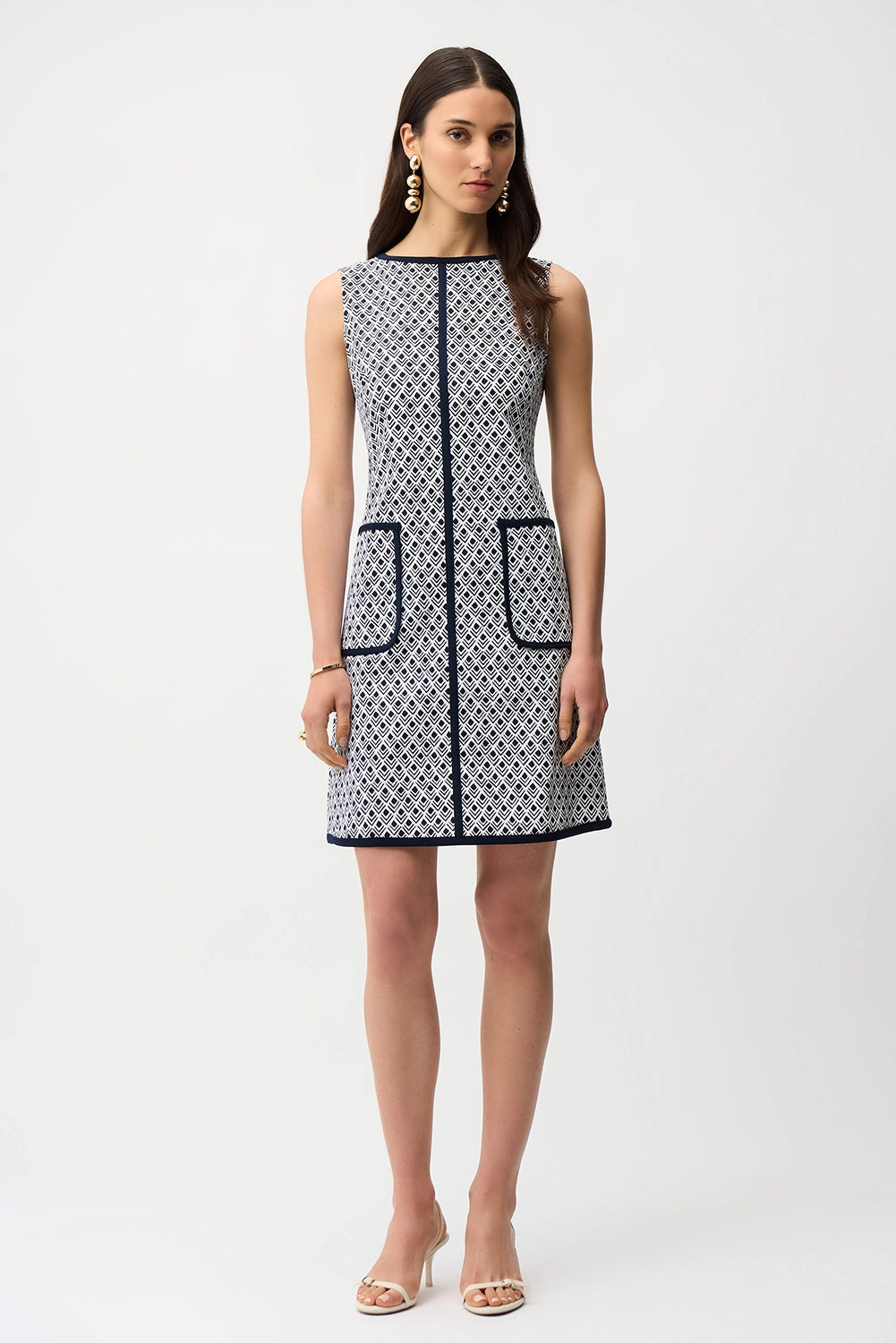 Joseph Ribkoff Millennium Geometric Print A-Line Dress With Contrast Trim Jr261096