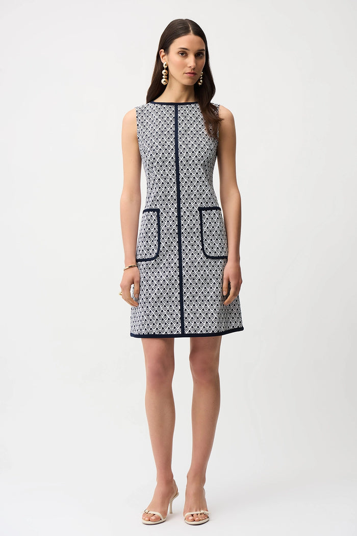 Joseph Ribkoff Millennium Geometric Print A-Line Dress With Contrast Trim Jr261096