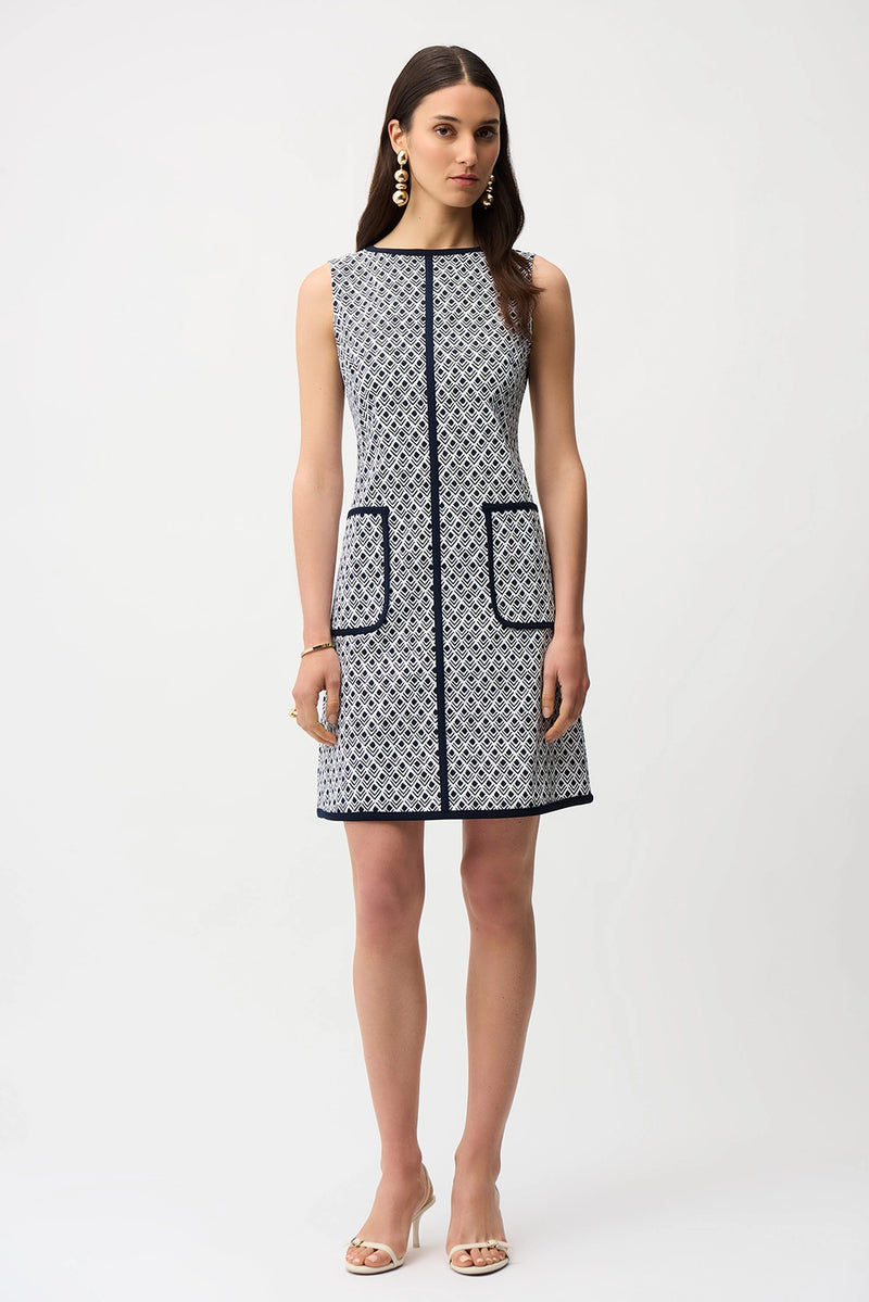 Joseph Ribkoff Millennium Geometric Print A-Line Dress With Contrast Trim Jr261096