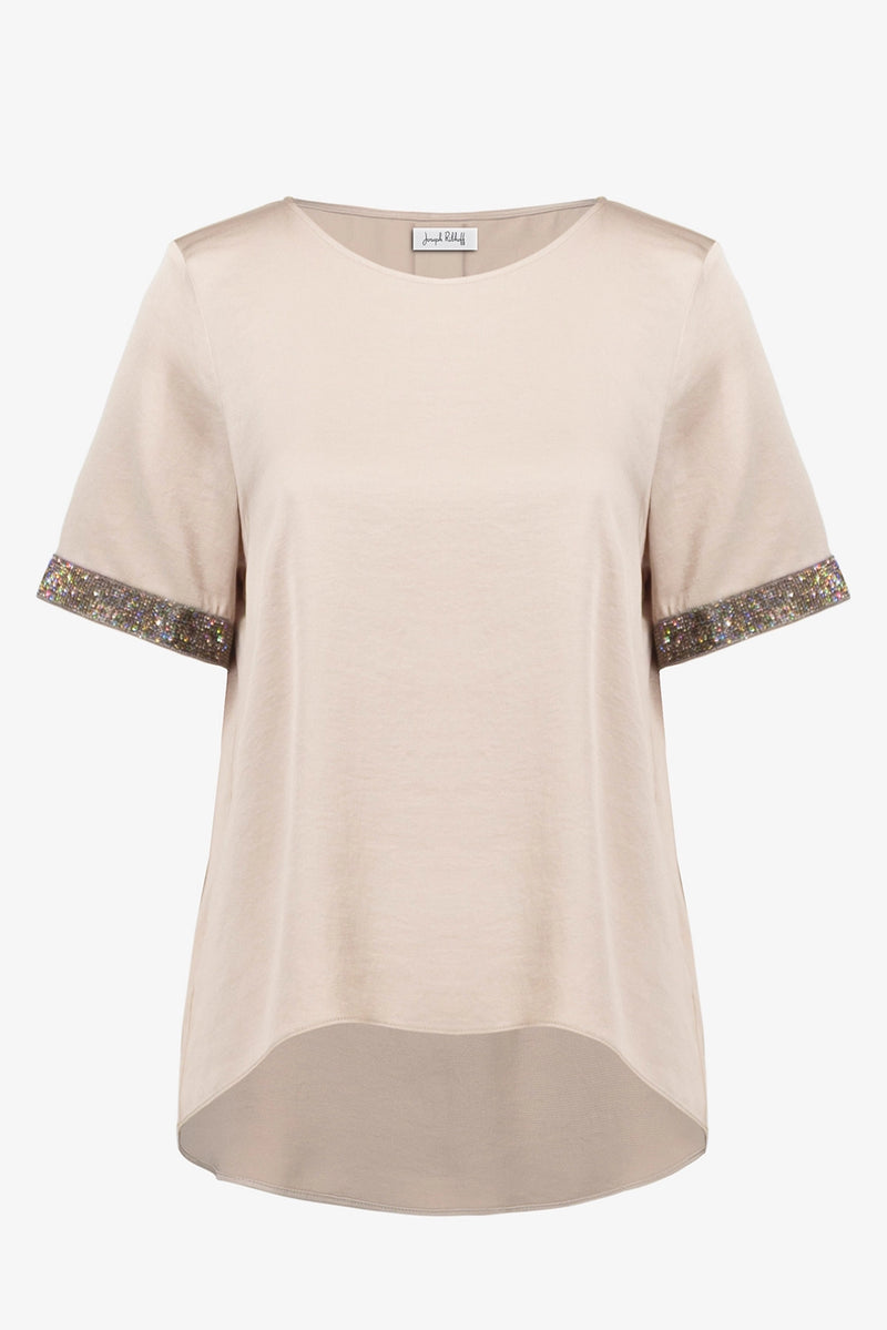 Joseph Ribkoff Recycled Satin Top With Rhinestones detail Jr261116