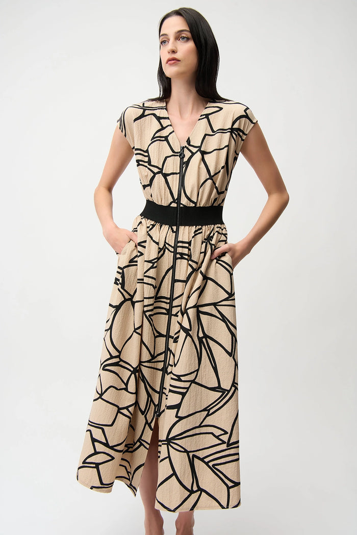 Joseph Ribkoff Seersucker Abstract Print Fit and Flare Dress Jr261163