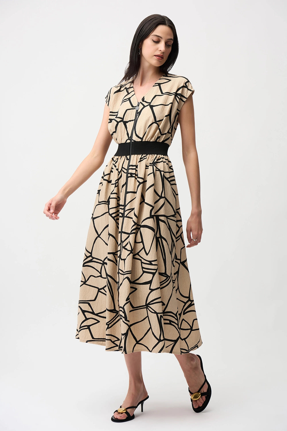 Joseph Ribkoff Seersucker Abstract Print Fit and Flare Dress Jr261163