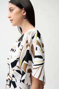 Joseph Ribkoff Recycled Woven Tropical Print Trapeze Dress With Sash Jr261168