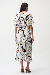 Joseph Ribkoff Recycled Woven Tropical Print Trapeze Dress With Sash Jr261168