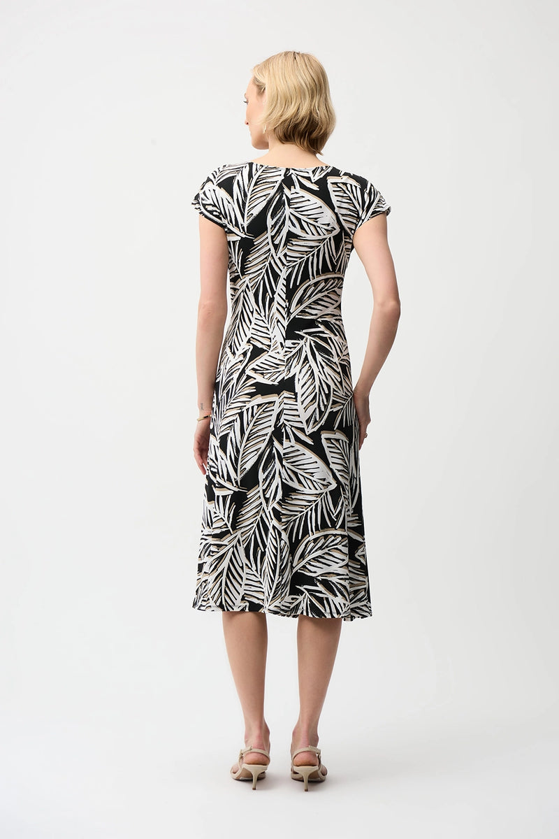 Joseph Ribkoff Silky Knit Tropical Print Fit and Flare Dress With Boat Neckline Jr261211