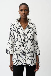 Joseph Ribkoff Seersucker Abstract Print Trapeze Jacket With Contrast Button Jr261239