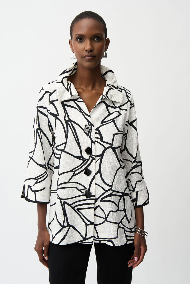 Joseph Ribkoff Seersucker Abstract Print Trapeze Jacket With Contrast Button Jr261239