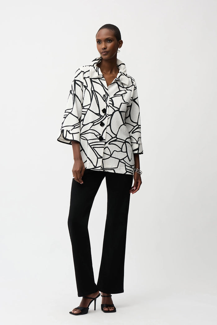 Joseph Ribkoff Seersucker Abstract Print Trapeze Jacket With Contrast Button Jr261239