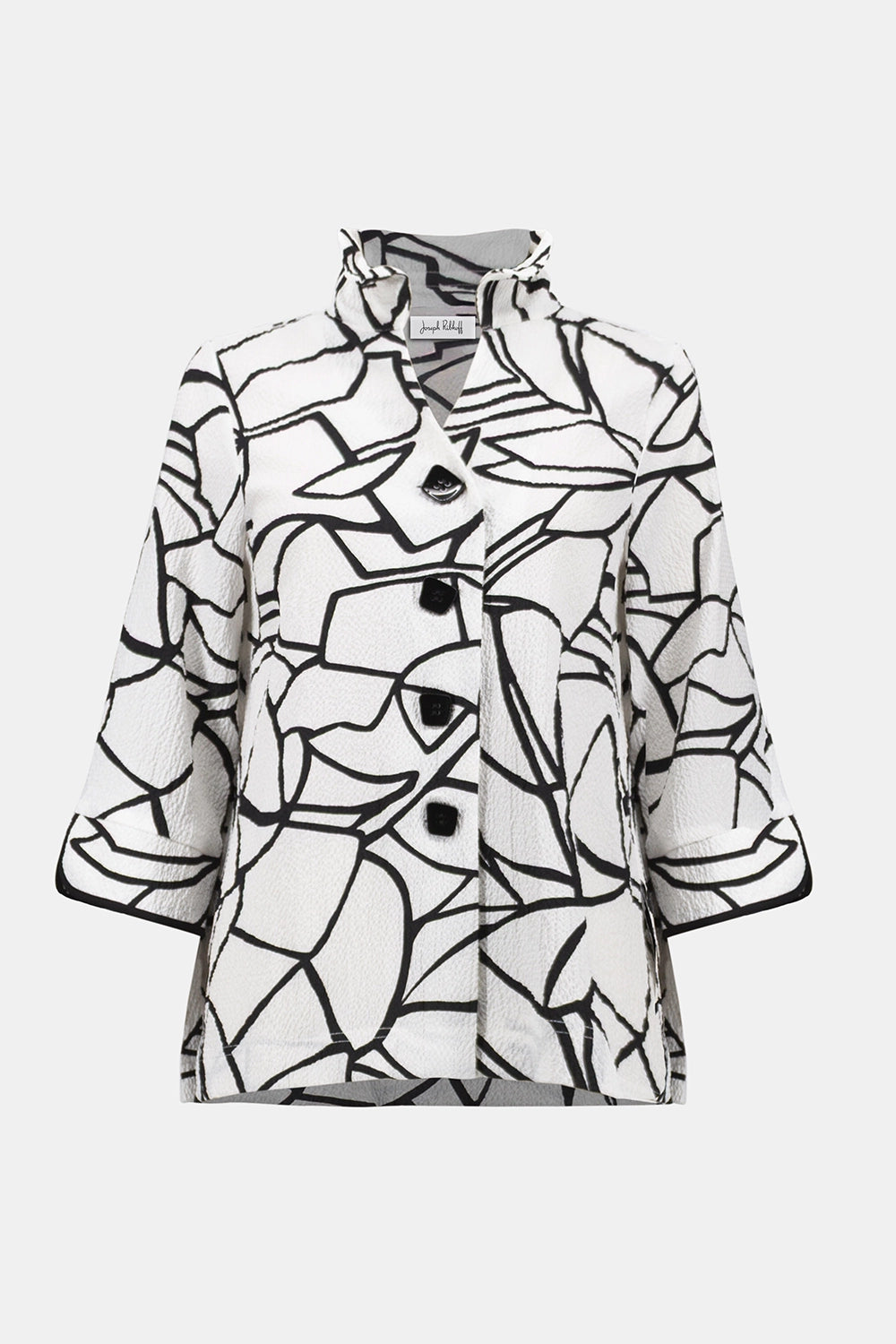 Joseph Ribkoff Seersucker Abstract Print Trapeze Jacket With Contrast Button Jr261239