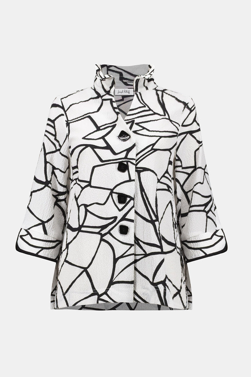 Joseph Ribkoff Seersucker Abstract Print Trapeze Jacket With Contrast Button Jr261239