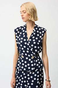 Joseph Ribkoff Georgette Dot Print Wrap Peplum Top With Gold Buttons Jr261250