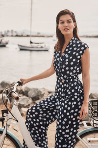 Joseph Ribkoff Georgette Dot Print Wrap Peplum Top With Gold Buttons Jr261250