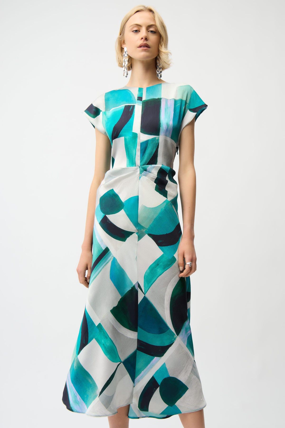 Joseph Ribkoff Textured Satin Geometric Print Fit and Flare Dress Jr261251