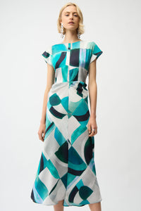 Joseph Ribkoff Textured Satin Geometric Print Fit and Flare Dress Jr261251