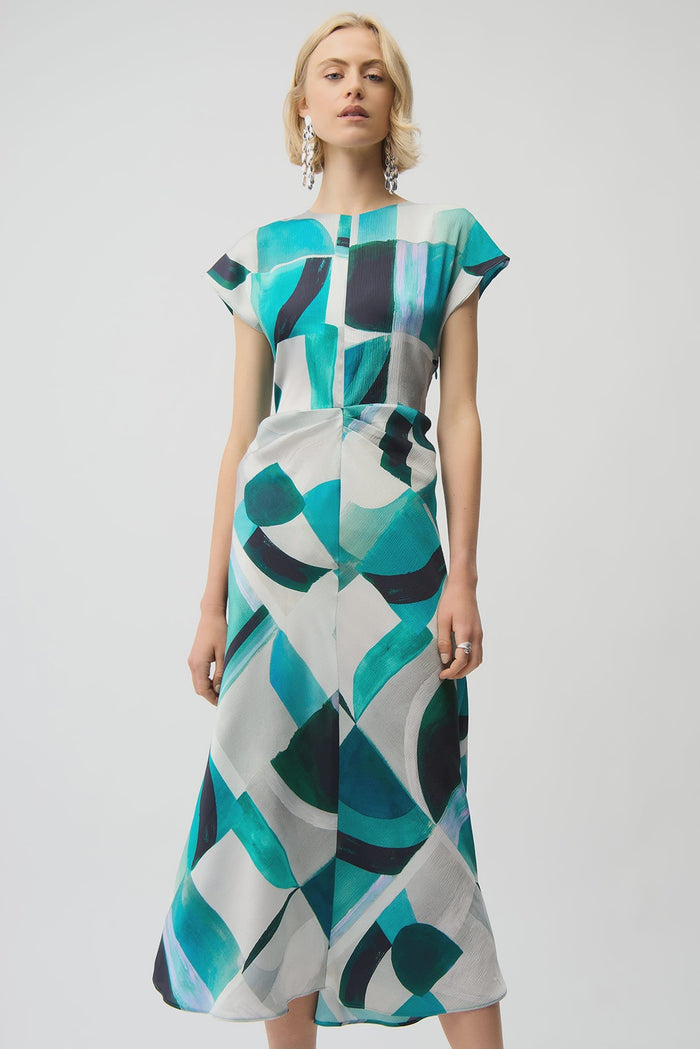 Joseph Ribkoff Textured Satin Geometric Print Fit and Flare Dress Jr261251