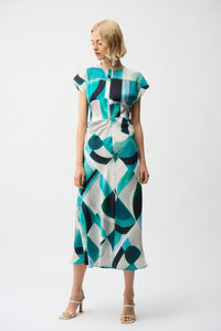 Joseph Ribkoff Textured Satin Geometric Print Fit and Flare Dress Jr261251