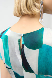 Joseph Ribkoff Textured Satin Geometric Print Fit and Flare Dress Jr261251