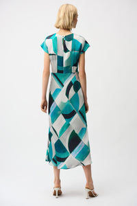 Joseph Ribkoff Textured Satin Geometric Print Fit and Flare Dress Jr261251