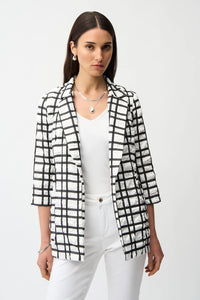 Joseph Ribkoff Jacquard Plaid Print Boxy Blazer With Notched Collar Jr261268