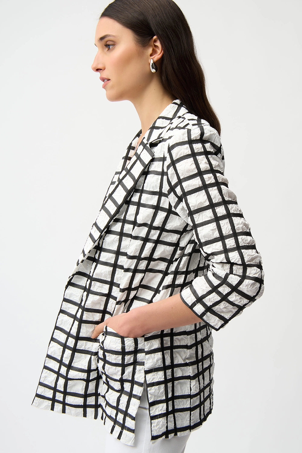 Joseph Ribkoff Jacquard Plaid Print Boxy Blazer With Notched Collar Jr261268