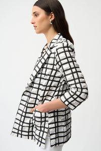 Joseph Ribkoff Jacquard Plaid Print Boxy Blazer With Notched Collar Jr261268