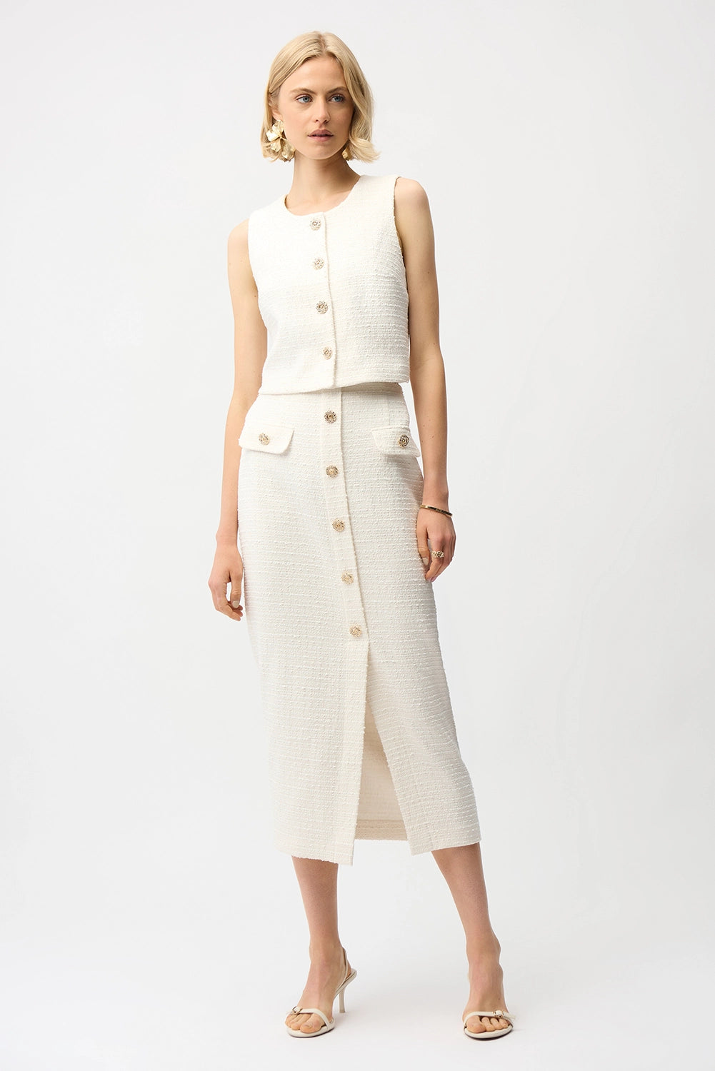 Joseph Ribkoff Bouclé Sleeveless Vest With Gold Buttons Jr261300