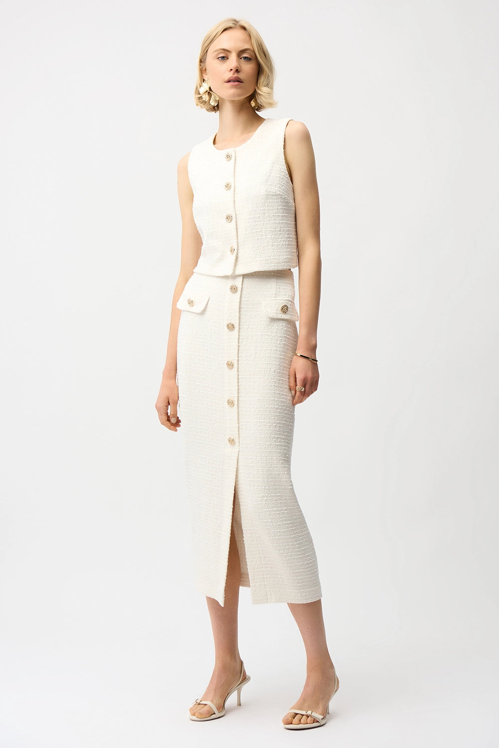 Joseph Ribkoff Bouclé Pencil Skirt With Gold Buttons Jr261301