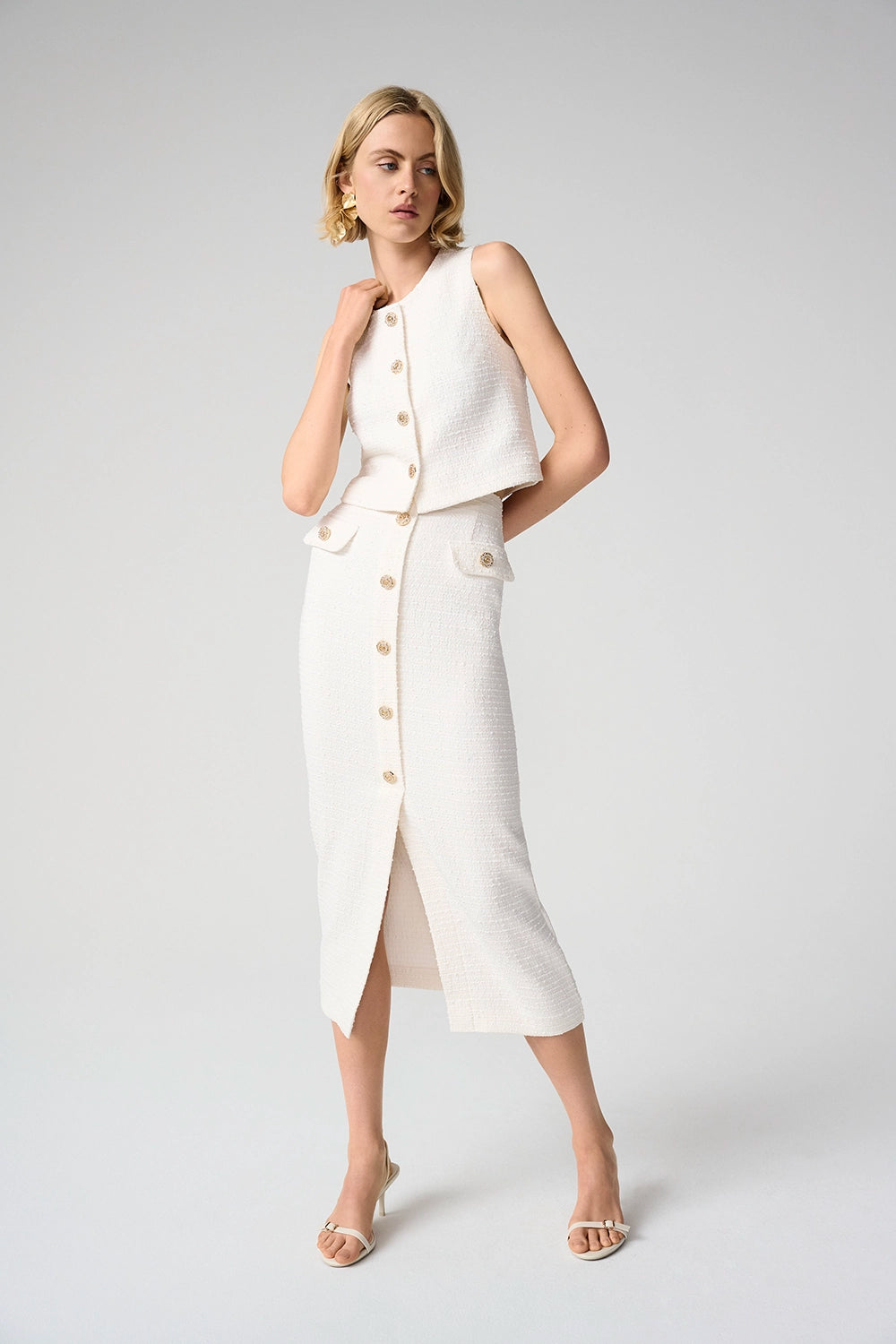 Joseph Ribkoff Bouclé Pencil Skirt With Gold Buttons Jr261301