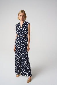 Joseph Ribkoff Georgette Dot Print Wrap Peplum Top With Gold Buttons Jr261250