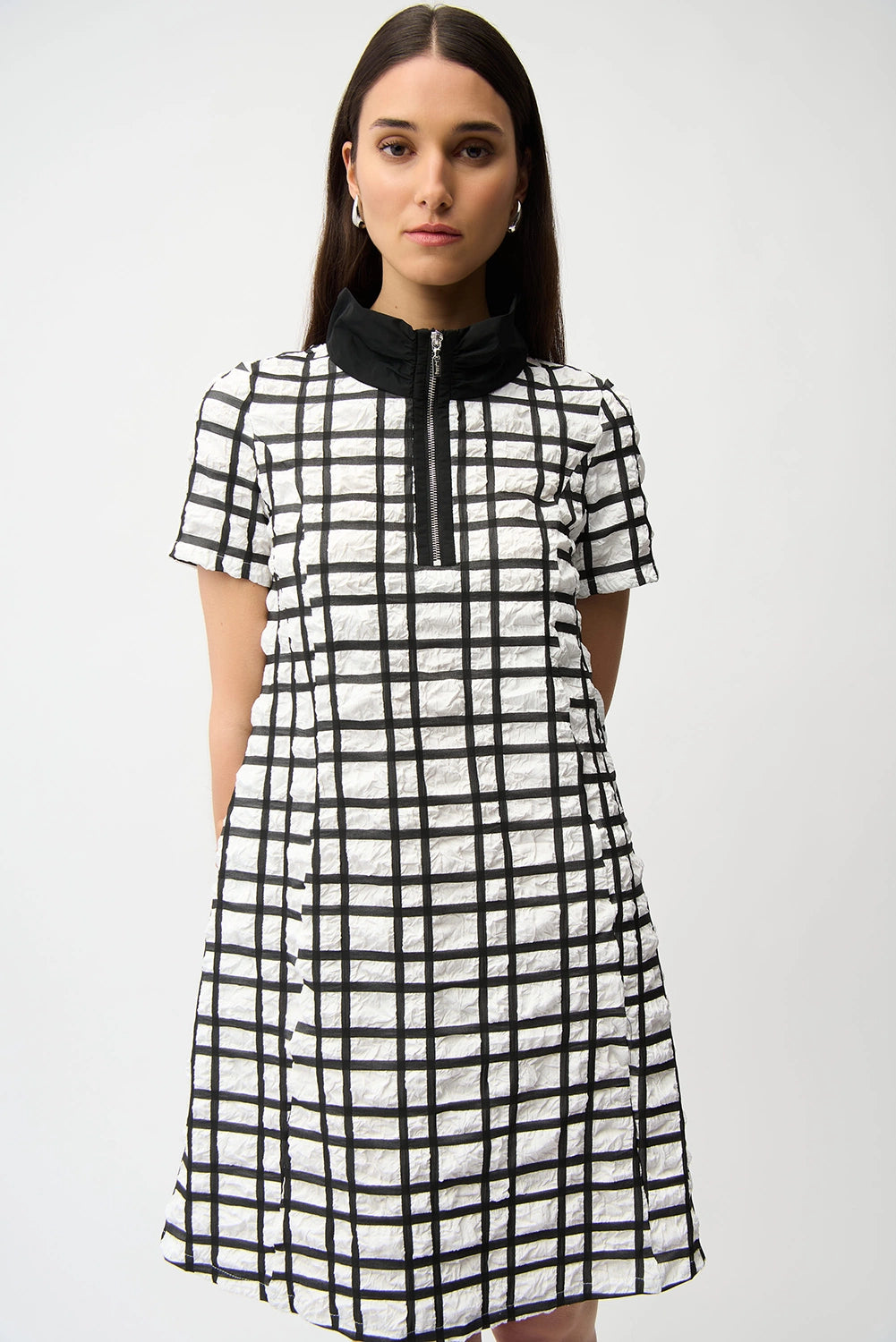 Joseph Ribkoff Jacquard Plaid Print A-line Dress With Contrast Detail Jr261307