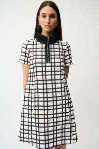 Joseph Ribkoff Jacquard Plaid Print A-line Dress With Contrast Detail Jr261307